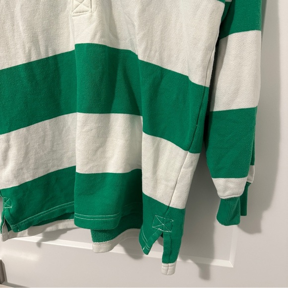 Aerie Green White Stripe Prep Rally Rugby Sweatshirt Oversized Size XS Women’s - Picture 6 of 14